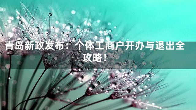 青岛新政发布：个体工商户开办与退出全攻略！