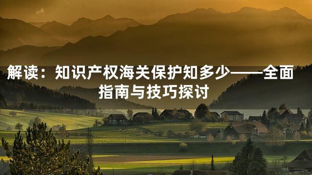 解读：知识产权海关保护知多少——全面指南与技巧探讨