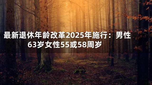 最新退休年龄改革2025年施行：男性63岁女性55或58周岁
