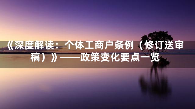 《深度解读：个体工商户条例（修订送审稿）》——政策变化要点一览