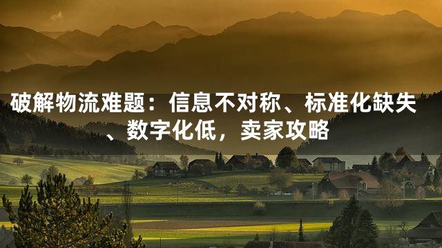 破解物流难题：信息不对称、标准化缺失、数字化低，卖家攻略
