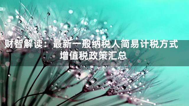 财智解读：最新一般纳税人简易计税方式增值税政策汇总