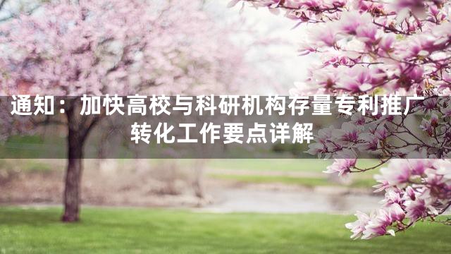通知：加快高校与科研机构存量专利推广转化工作要点详解