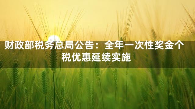 财政部税务总局公告：全年一次性奖金个税优惠延续实施