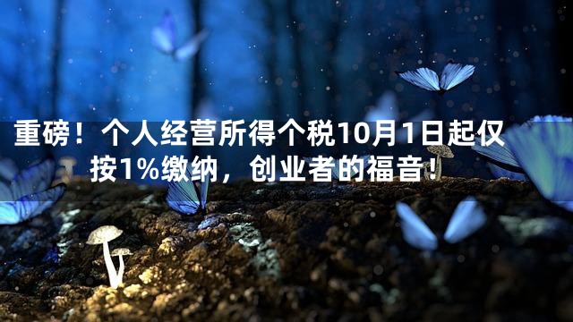 重磅！个人经营所得个税10月1日起仅按1%缴纳，创业者的福音！