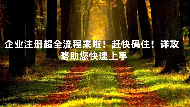 企业注册超全流程来啦！赶快码住！详攻略助您快速上手