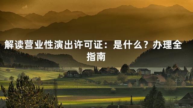 解读营业性演出许可证：是什么？办理全指南