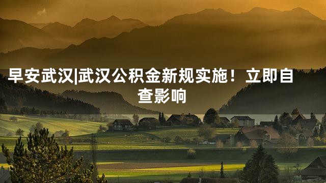 早安武汉|武汉公积金新规实施！立即自查影响