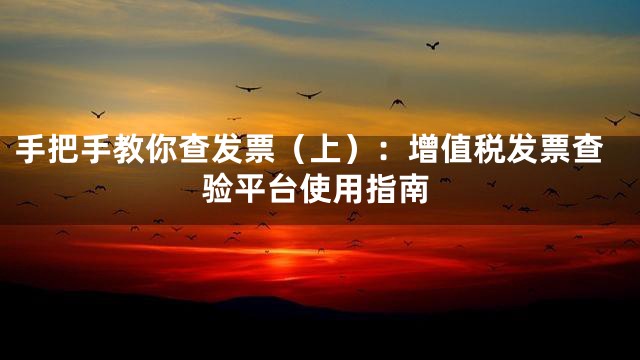 手把手教你查发票（上）：增值税发票查验平台使用指南