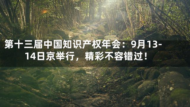第十三届中国知识产权年会：9月13-14日京举行，精彩不容错过！