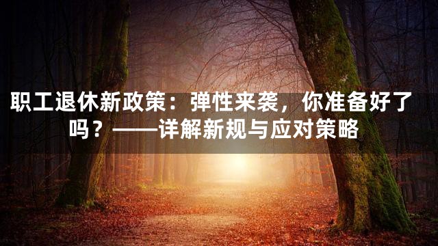 职工退休新政策：弹性来袭，你准备好了吗？——详解新规与应对策略