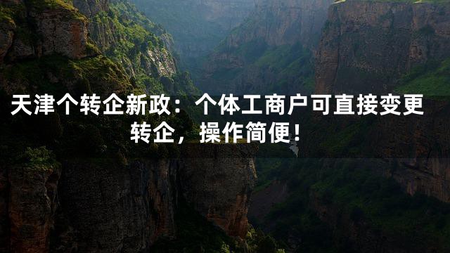 天津个转企新政：个体工商户可直接变更转企，操作简便！