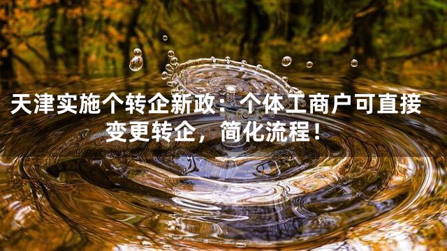 天津实施个转企新政：个体工商户可直接变更转企，简化流程！