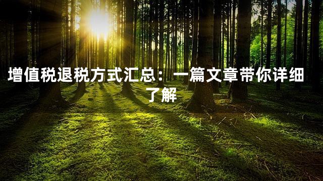 增值税退税方式汇总：一篇文章带你详细了解