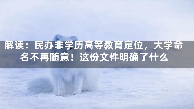 解读：民办非学历高等教育定位，大学命名不再随意！这份文件明确了什么