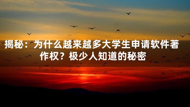 揭秘：为什么越来越多大学生申请软件著作权？极少人知道的秘密