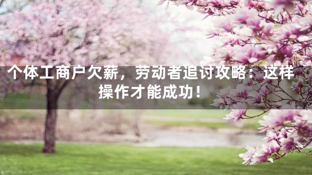 个体工商户欠薪，劳动者追讨攻略：这样操作才能成功！
