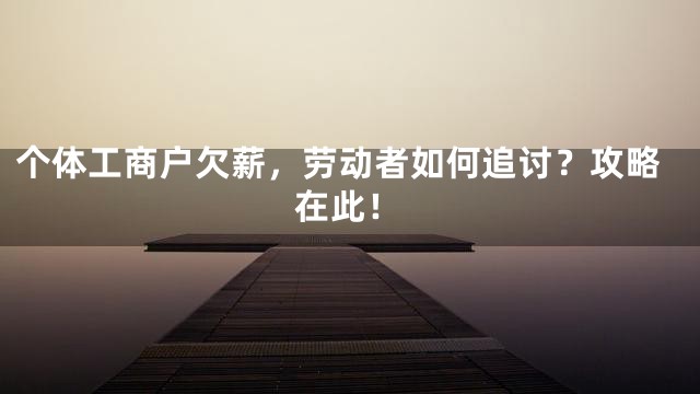 个体工商户欠薪，劳动者如何追讨？攻略在此！