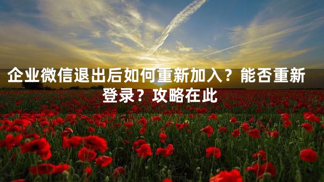 企业微信退出后如何重新加入？能否重新登录？攻略在此