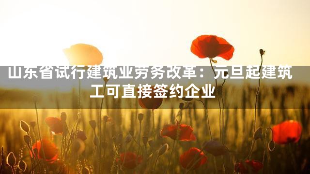 山东省试行建筑业劳务改革：元旦起建筑工可直接签约企业