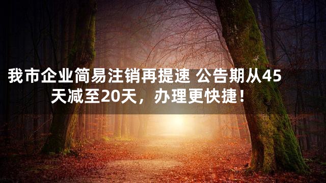我市企业简易注销再提速 公告期从45天减至20天，办理更快捷！