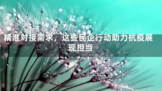 精准对接需求，这些民企行动助力抗疫展现担当