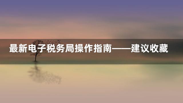 最新电子税务局操作指南——建议收藏