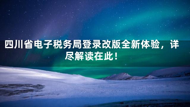 四川省电子税务局登录改版全新体验，详尽解读在此！