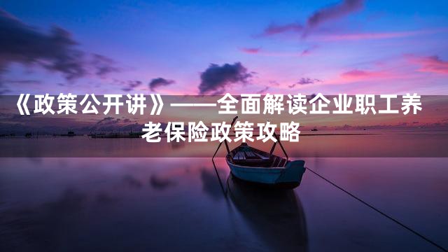 《政策公开讲》——全面解读企业职工养老保险政策攻略