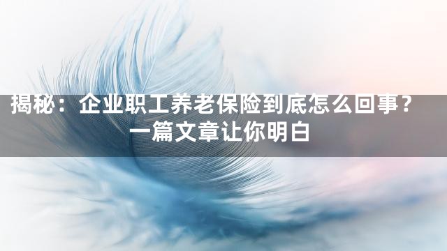 揭秘：企业职工养老保险到底怎么回事？一篇文章让你明白