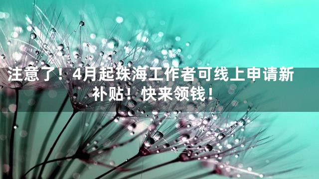 注意了！4月起珠海工作者可线上申请新补贴！快来领钱！