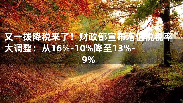 又一拨降税来了！财政部宣布增值税税率大调整：从16%-10%降至13%-9%
