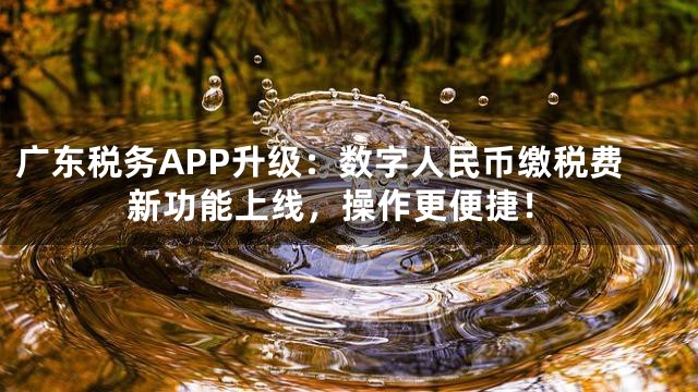 广东税务APP升级：数字人民币缴税费新功能上线，操作更便捷！