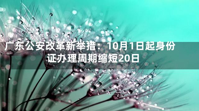 广东公安改革新举措：10月1日起身份证办理周期缩短20日