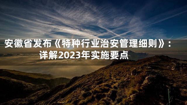 安徽省发布《特种行业治安管理细则》：详解2023年实施要点