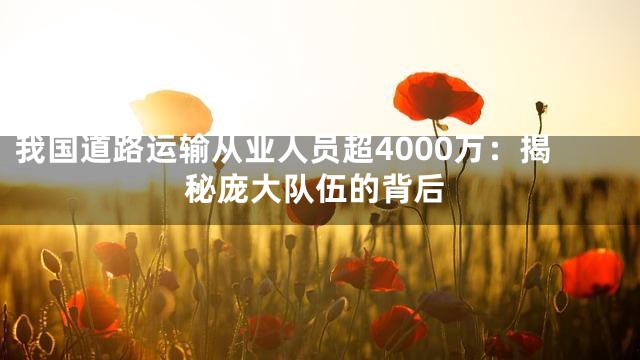 我国道路运输从业人员超4000万：揭秘庞大队伍的背后