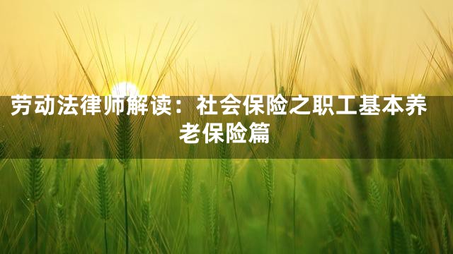 劳动法律师解读：社会保险之职工基本养老保险篇