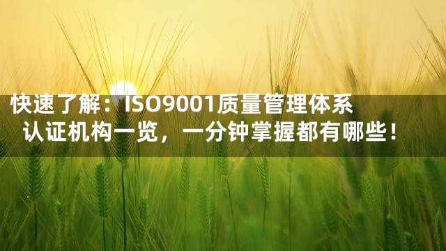 快速了解：ISO9001质量管理体系认证机构一览，一分钟掌握都有哪些！