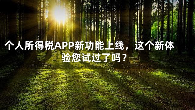 个人所得税APP新功能上线，这个新体验您试过了吗？