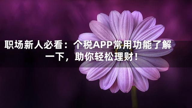职场新人必看：个税APP常用功能了解一下，助你轻松理财！