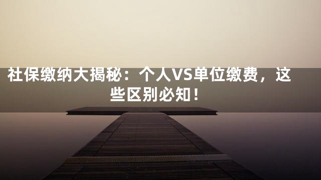 社保缴纳大揭秘：个人VS单位缴费，这些区别必知！
