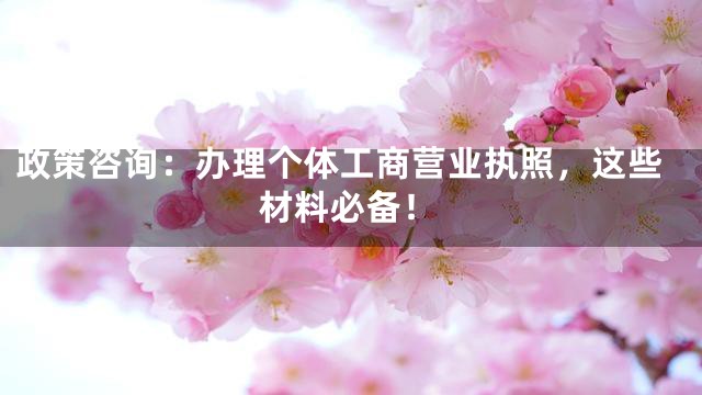 政策咨询：办理个体工商营业执照，这些材料必备！