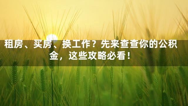 租房、买房、换工作？先来查查你的公积金，这些攻略必看！