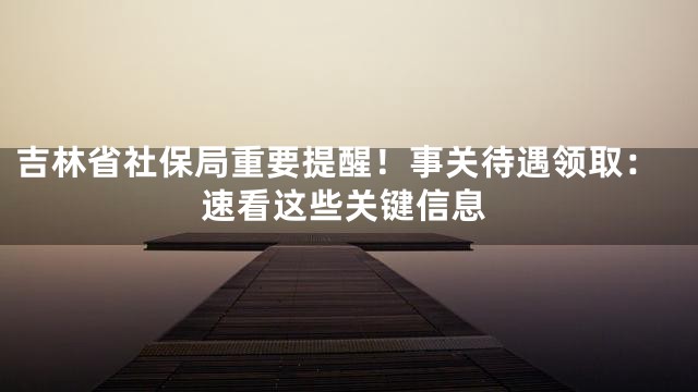 吉林省社保局重要提醒！事关待遇领取：速看这些关键信息