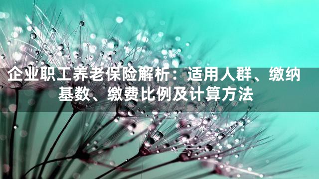 企业职工养老保险解析：适用人群、缴纳基数、缴费比例及计算方法