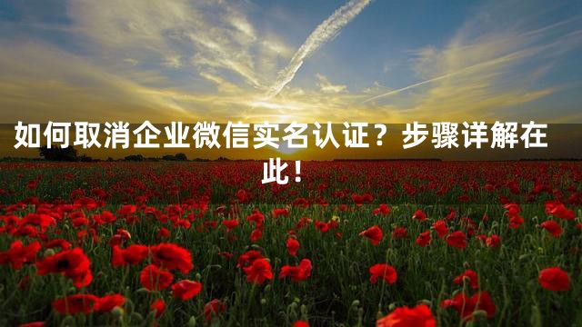 如何取消企业微信实名认证？步骤详解在此！