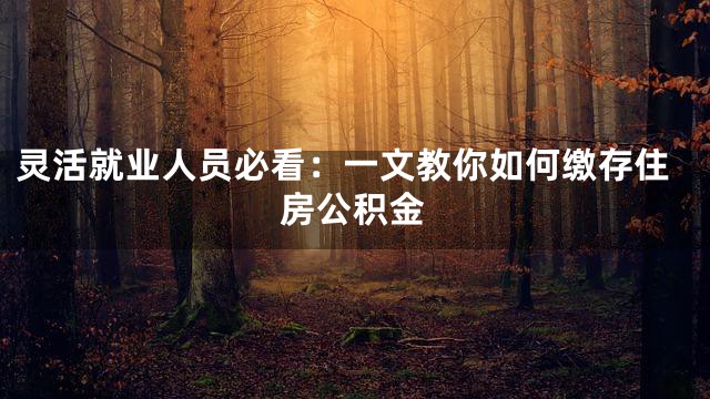 灵活就业人员必看：一文教你如何缴存住房公积金