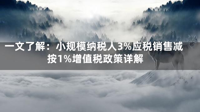 一文了解：小规模纳税人3%应税销售减按1%增值税政策详解