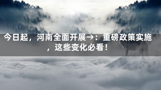 今日起，河南全面开展→：重磅政策实施，这些变化必看！