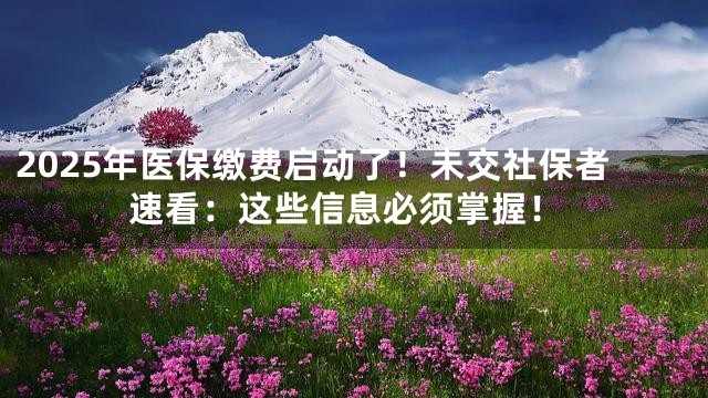 2025年医保缴费启动了！未交社保者速看：这些信息必须掌握！